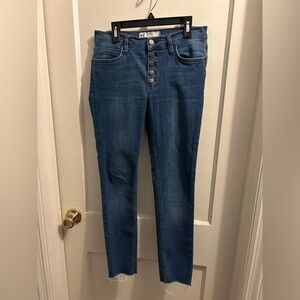 Free People Reagan Button Fly Raw Hem Ankle‎ Blue Denim Skinny Jeans Size 27